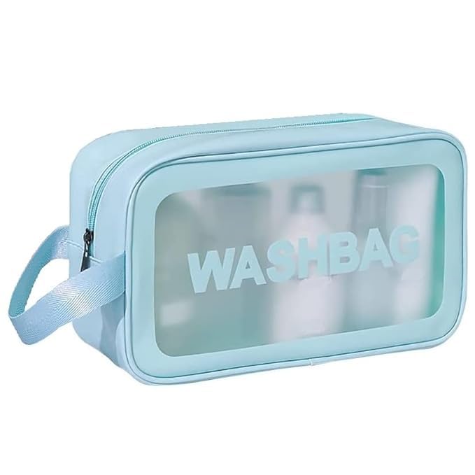 KUKLAR Wash Bag Pouch for Travel Kit Toiletry Bag Cosmetic Bag Make Up Box for Brushes Accessories with Handle Large Capacity Translucent Waterproof Travel Storage Organizer Set of 3 (Sky Blue)