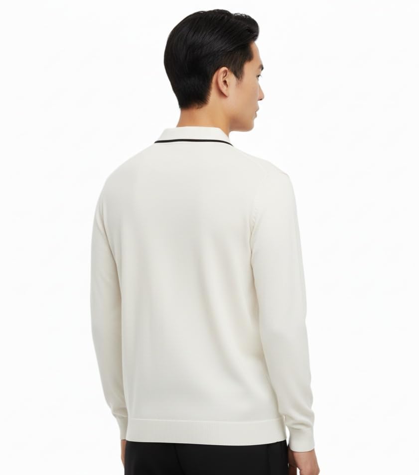 BREXO Men’s Full Sleeve Knitted T-Shirt with Collar Stripe | Premium Old Money Style | Soft Cotton Blend | Casual & Classy Wear