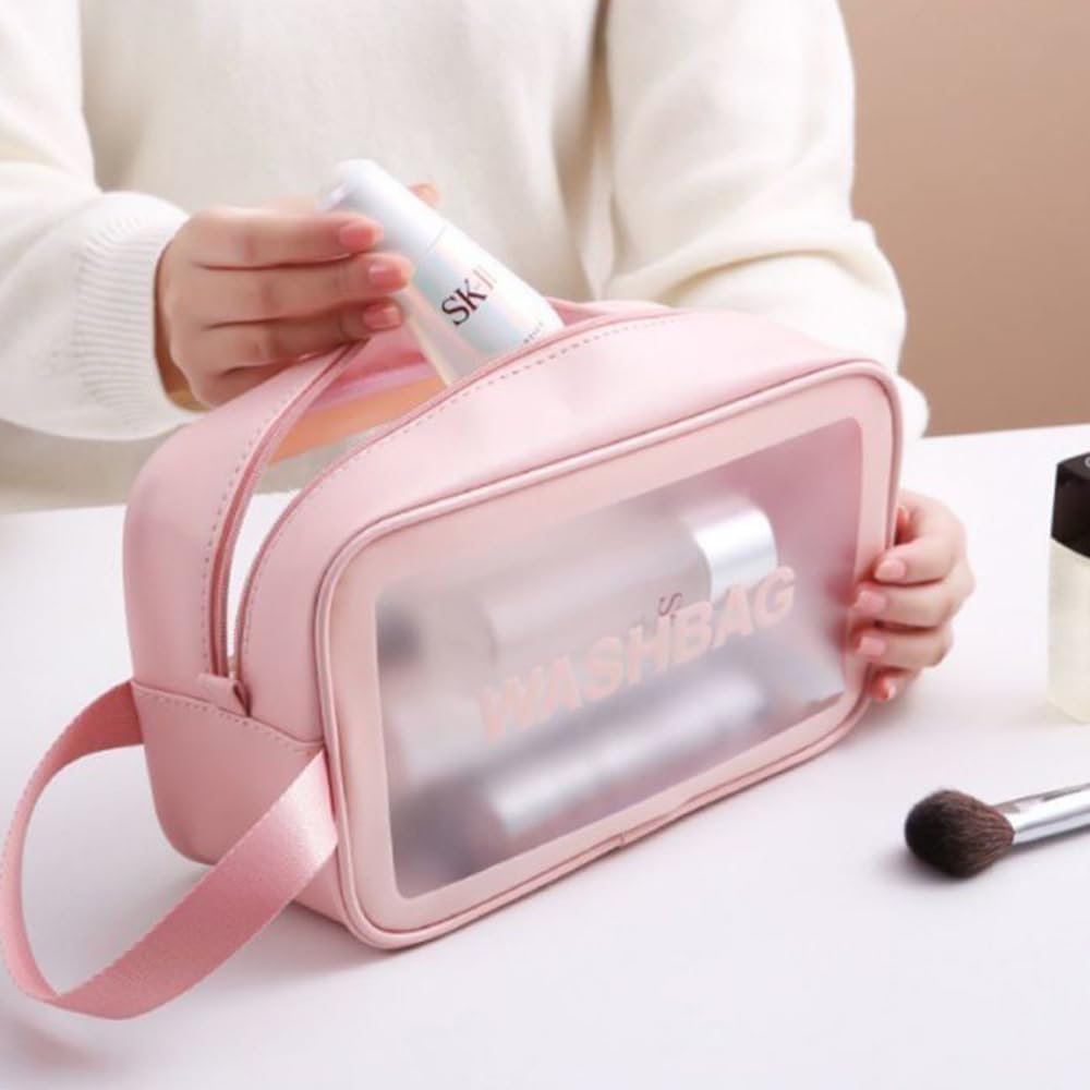 KUKLAR Wash Bag Pouch for Travel Kit Toiletry Bag Cosmetic Bag Make Up Box for Brushes Accessories with Handle Large Capacity Translucent Waterproof Travel Storage Organizer Set of 3 (Sky Blue)