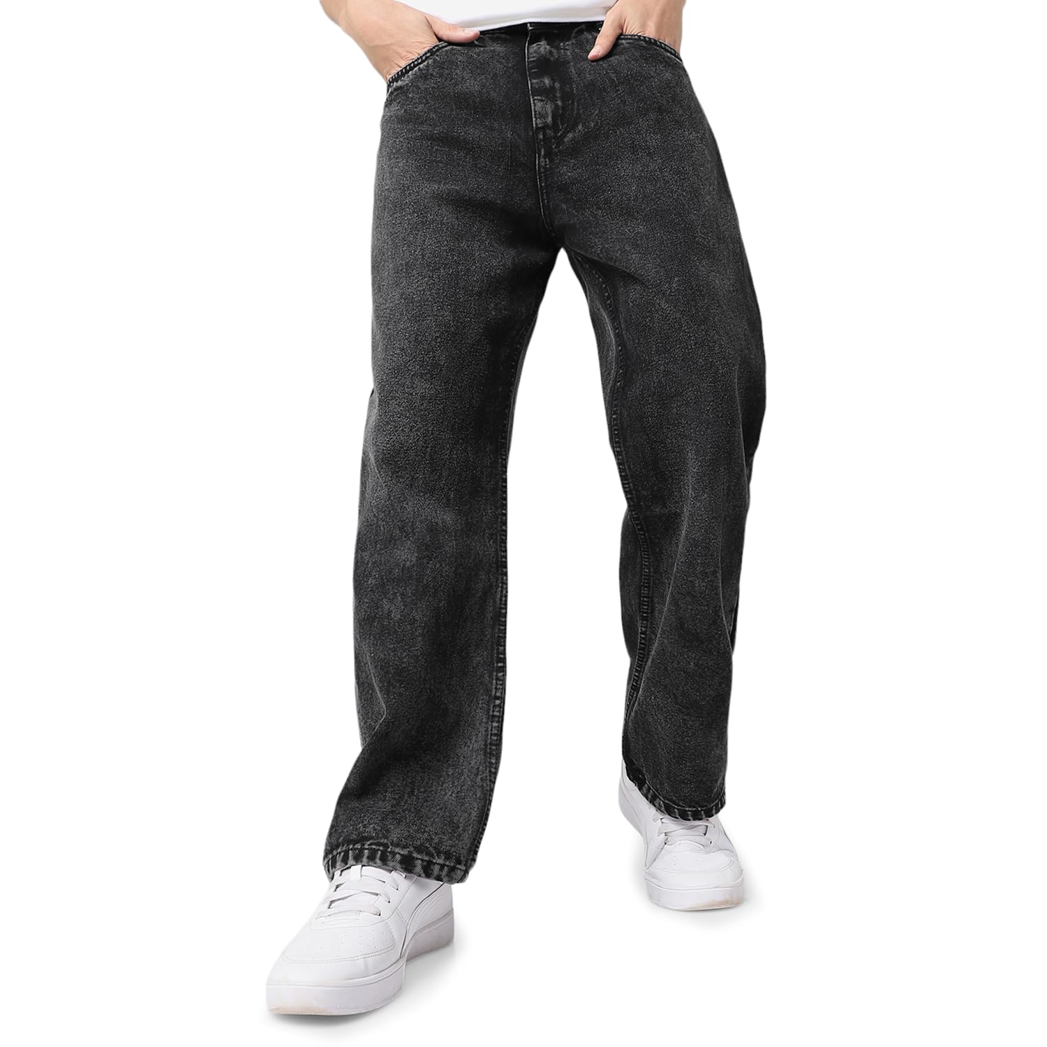 Urbano Fashion Men Mid Rise Loose Baggy Fit Washed Jeans Non-Stretchable