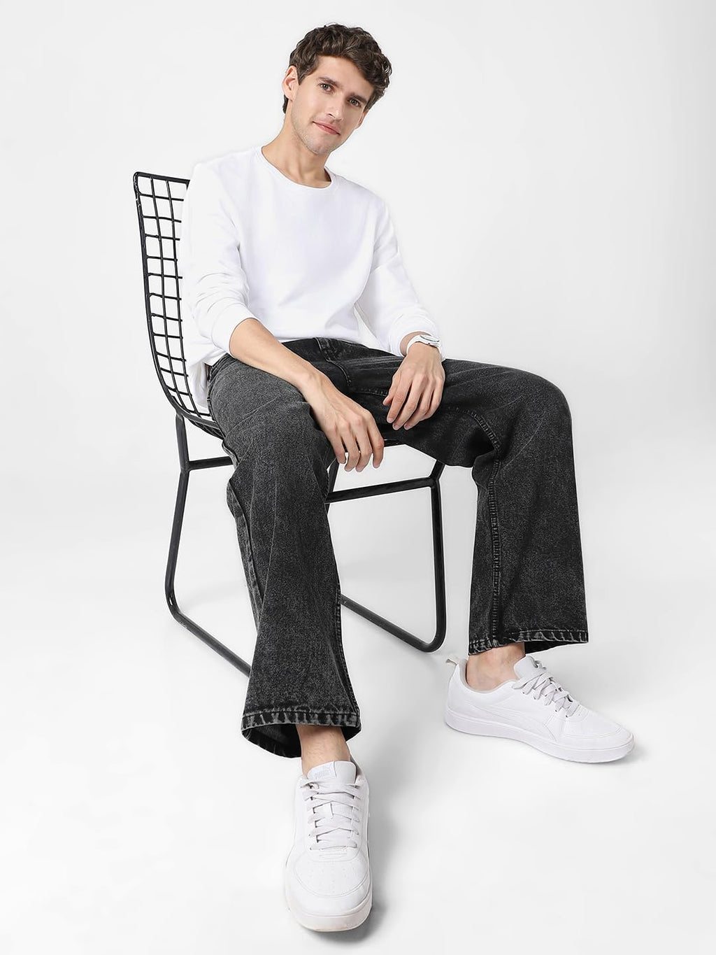 Urbano Fashion Men Mid Rise Loose Baggy Fit Washed Jeans Non-Stretchable