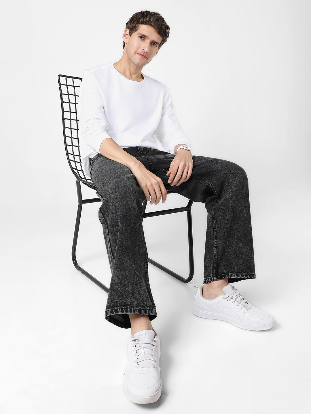 Urbano Fashion Men Mid Rise Loose Baggy Fit Washed Jeans Non-Stretchable