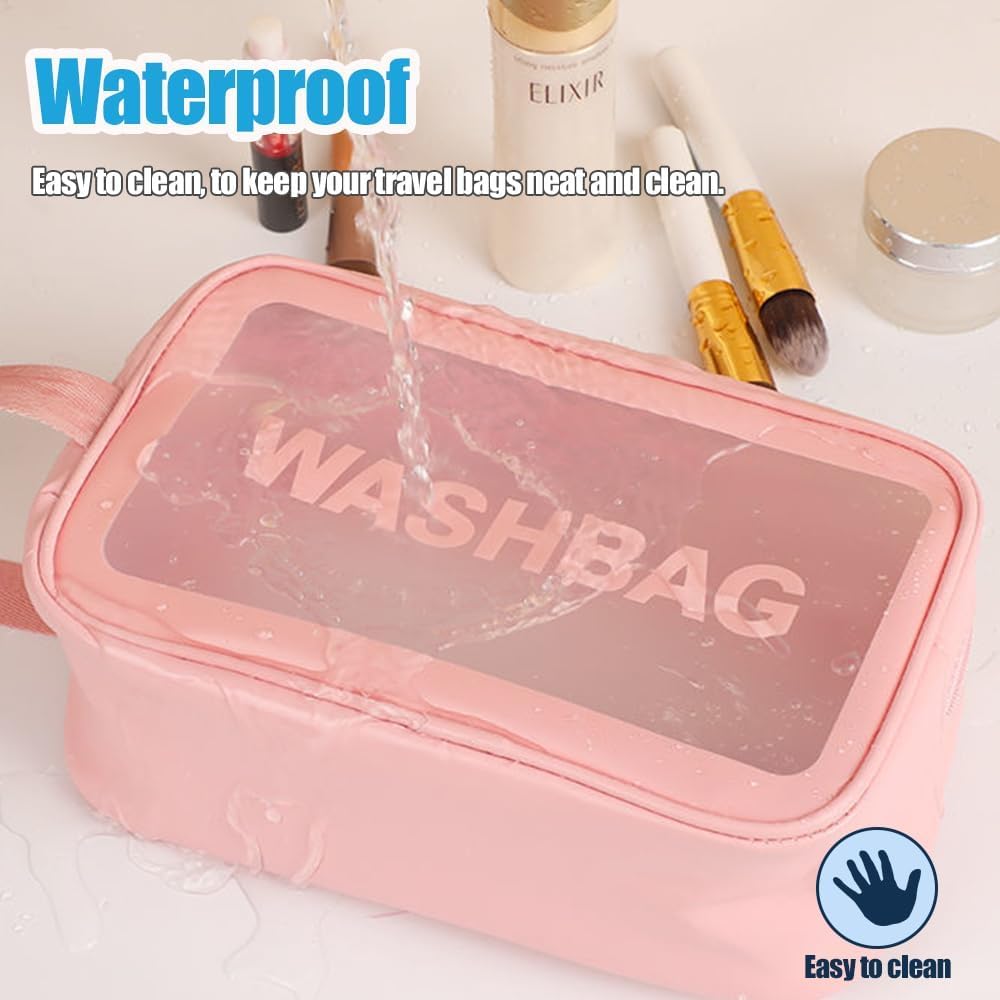 KUKLAR Wash Bag Pouch for Travel Kit Toiletry Bag Cosmetic Bag Make Up Box for Brushes Accessories with Handle Large Capacity Translucent Waterproof Travel Storage Organizer Set of 3 (Sky Blue)