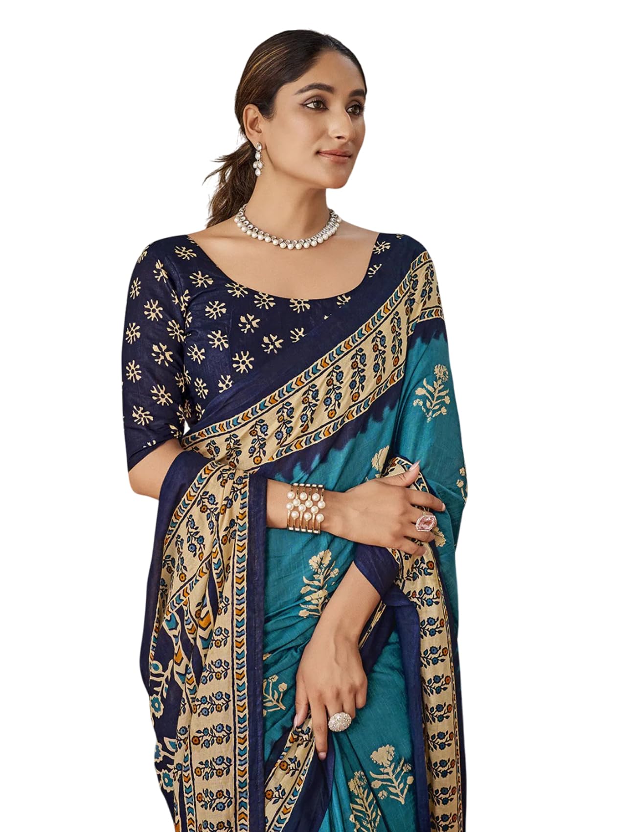 Ki2 FASHION Women Digital Printed Linen Cotton Zari Border Saree with Unstitched Blouse Piece
