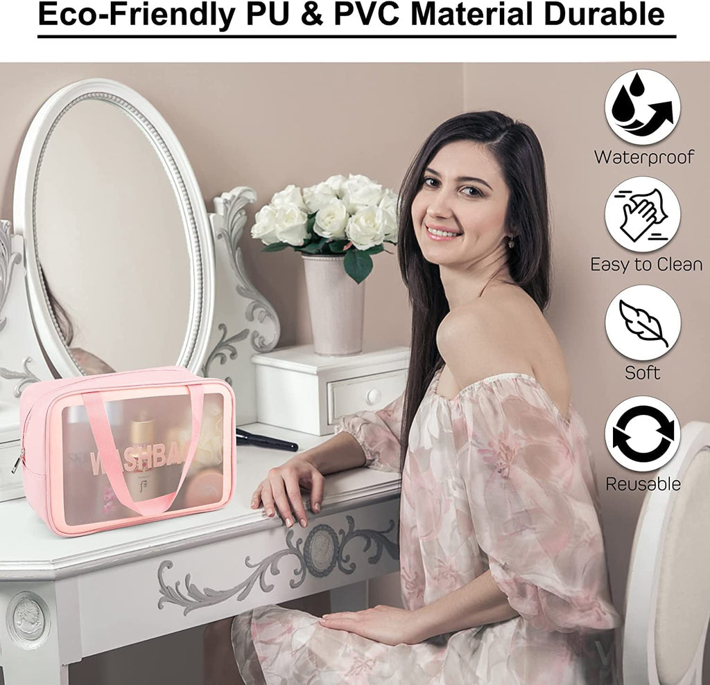 KUKLAR Wash Bag Pouch for Travel Kit Toiletry Bag Cosmetic Bag Make Up Box for Brushes Accessories with Handle Large Capacity Translucent Waterproof Travel Storage Organizer Set of 3 (Sky Blue)