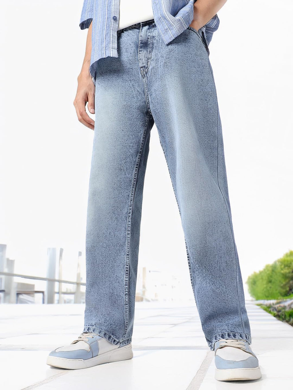 Urbano Fashion Men Mid Rise Loose Baggy Fit Washed Jeans Non-Stretchable