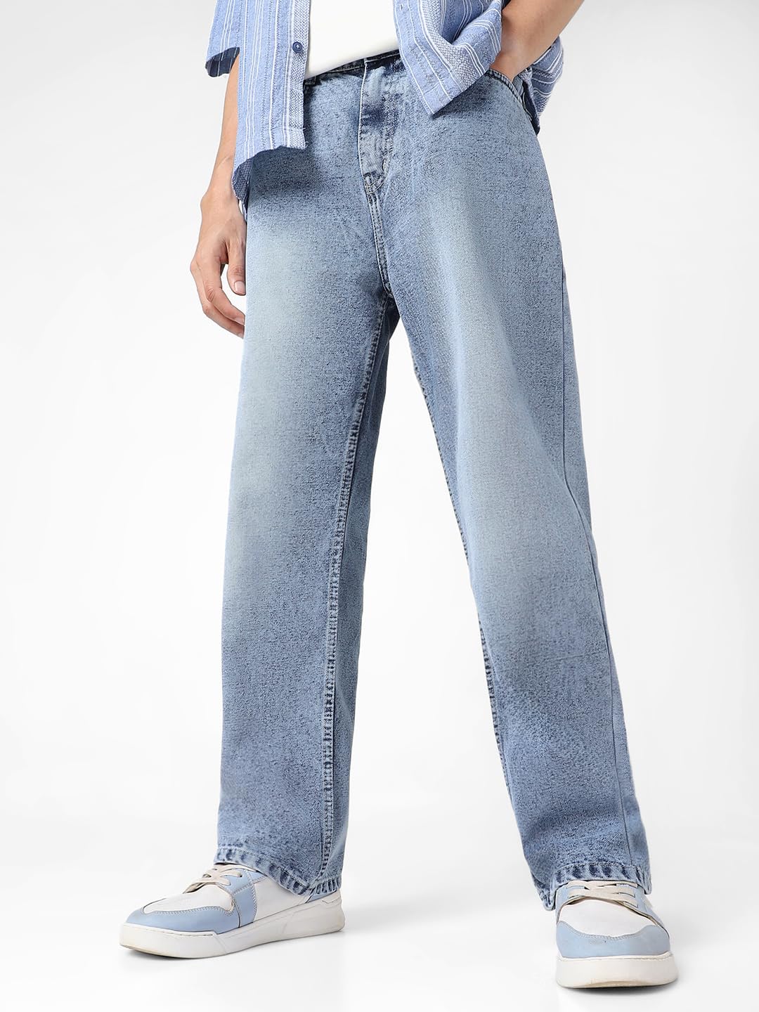 Urbano Fashion Men Mid Rise Loose Baggy Fit Washed Jeans Non-Stretchable