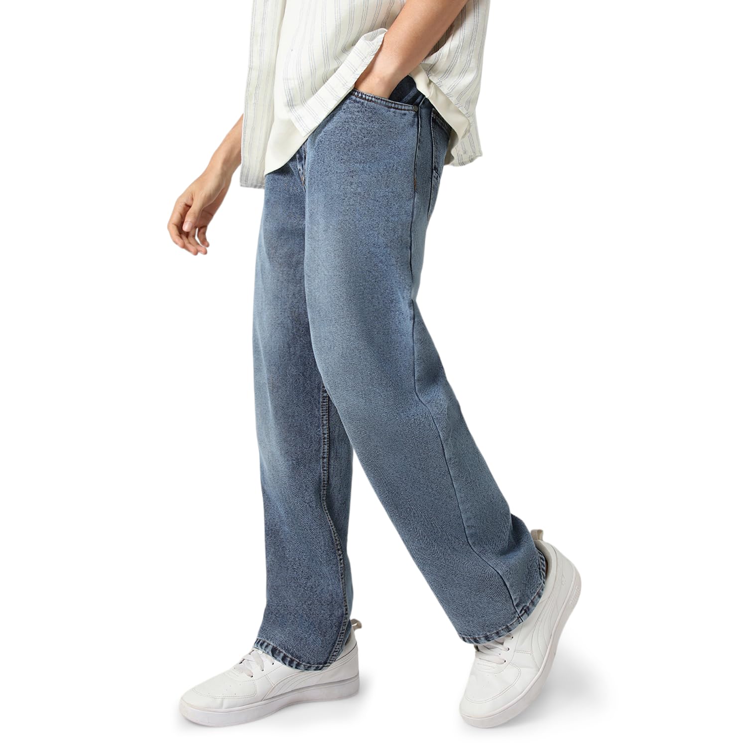 Urbano Fashion Men Mid Rise Loose Baggy Fit Washed Jeans Non-Stretchable