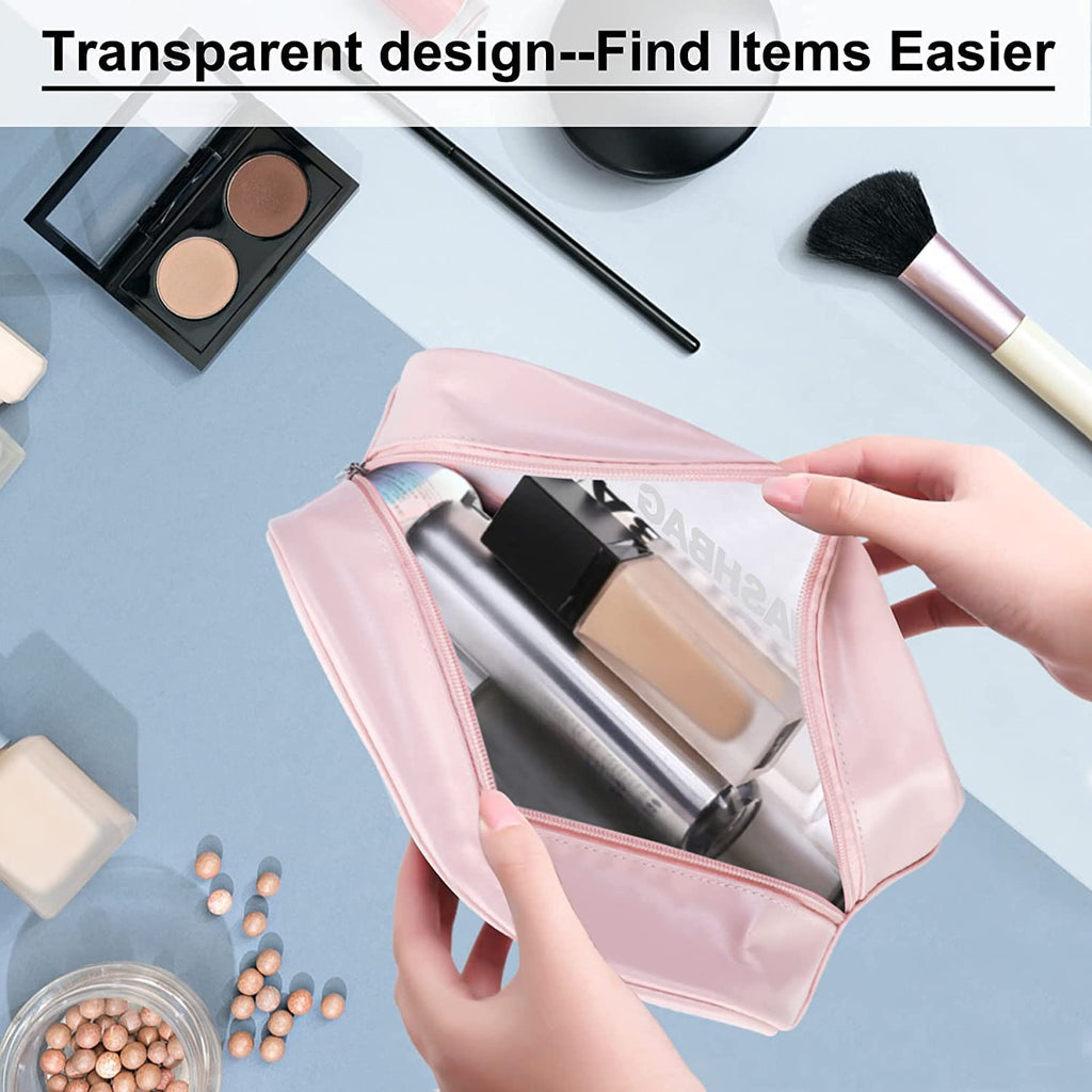 KUKLAR Wash Bag Pouch for Travel Kit Toiletry Bag Cosmetic Bag Make Up Box for Brushes Accessories with Handle Large Capacity Translucent Waterproof Travel Storage Organizer Set of 3 (Sky Blue)