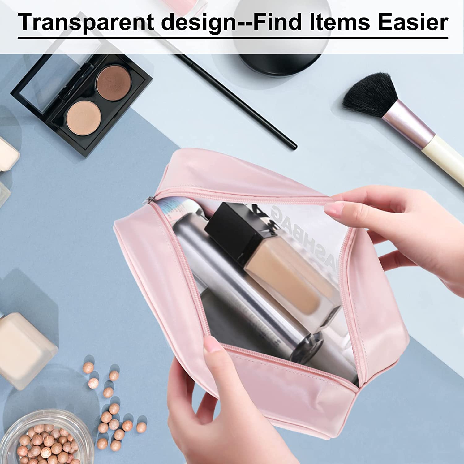 KUKLAR Wash Bag Pouch for Travel Kit Toiletry Bag Cosmetic Bag Make Up Box for Brushes Accessories with Handle Large Capacity Translucent Waterproof Travel Storage Organizer Set of 3 (Sky Blue)