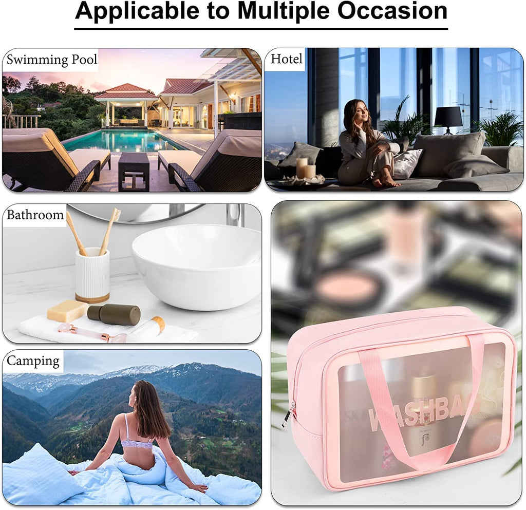 KUKLAR Wash Bag Pouch for Travel Kit Toiletry Bag Cosmetic Bag Make Up Box for Brushes Accessories with Handle Large Capacity Translucent Waterproof Travel Storage Organizer Set of 3 (Sky Blue)