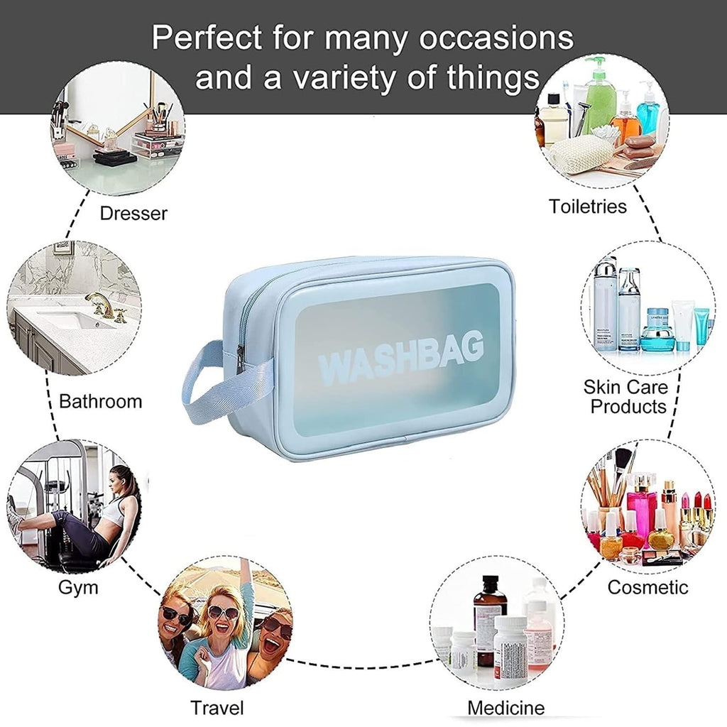 KUKLAR Wash Bag Pouch for Travel Kit Toiletry Bag Cosmetic Bag Make Up Box for Brushes Accessories with Handle Large Capacity Translucent Waterproof Travel Storage Organizer Set of 3 (Sky Blue)