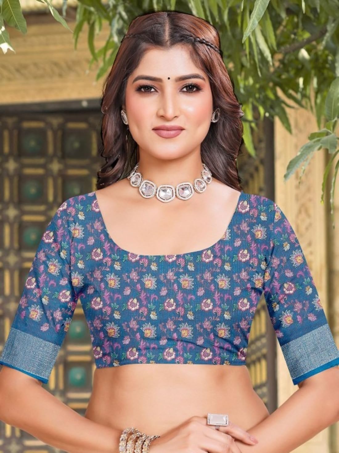 Ki2 FASHION Women Digital Printed Linen Cotton Zari Border Saree with Unstitched Blouse Piece